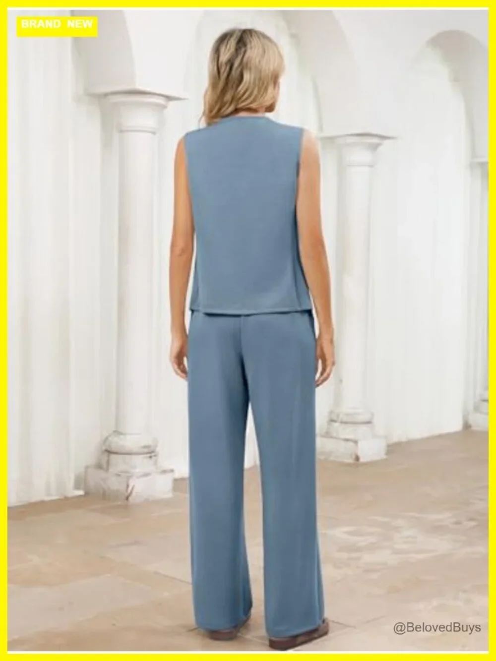 2 Piece Outfit Vest and Wide Leg Pants Set Dressy Casual Work Matching Set